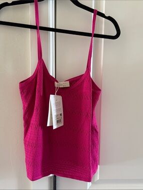 Sezane Yoran Top Bright Pink Knit Spaghetti Strap Tank Fuchsia Large